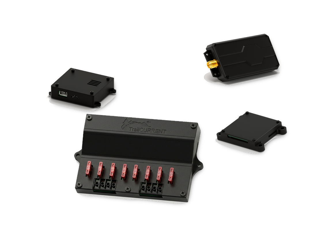 TrailCurrent smart modules — power distribution, GNSS, air quality, and shunt gateway